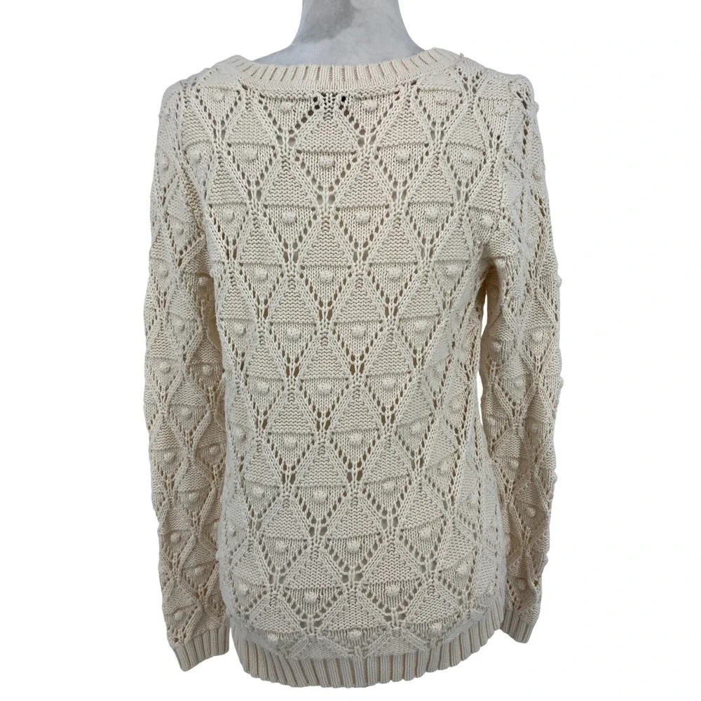 Tommy Hilfiger Sweater Womens‎ M Cream Excellent Pointelle Diamond Knit Cotton